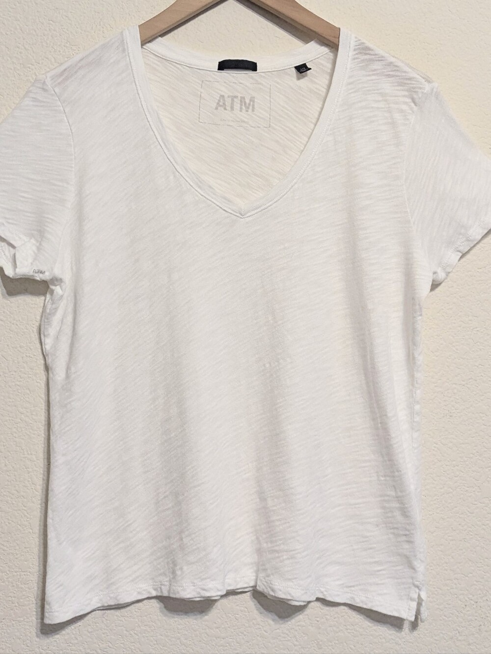 ATM Anthony Thomas Melillo V-Neck Tee Womens L White Slub Cotton T-Shirt